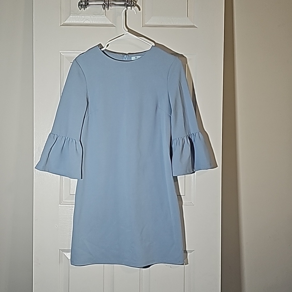She + Sky Powder Blue Flutter Statement Sleeve Dress Size S